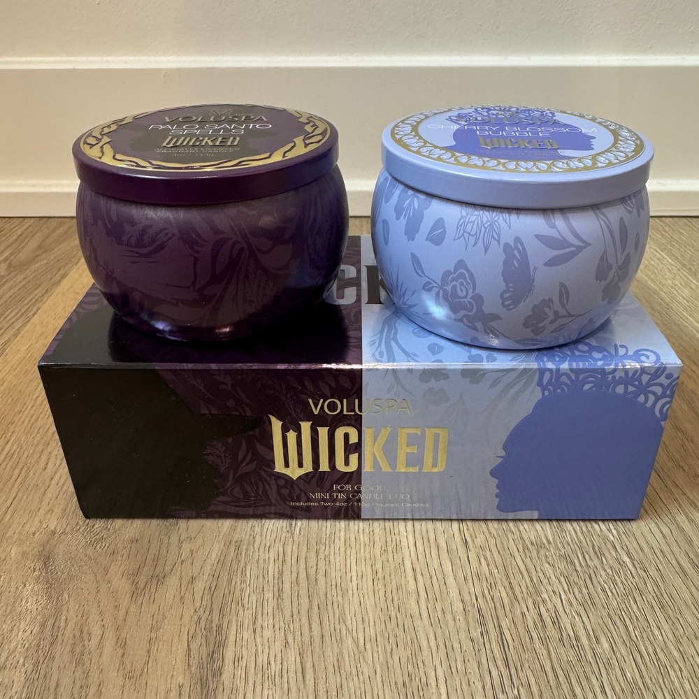 Voluspa Wicked For Good Mini Tin Candle Duo Palo Santo & Cherry Blossom 4oz NEW